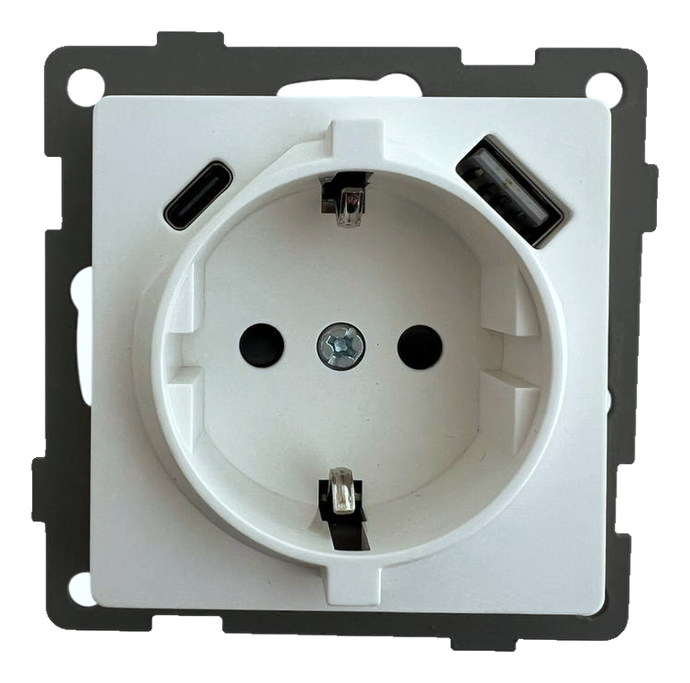 Розетка 1-я с/з с шторками с USB и TYPE C (5В, 2.1А) белая Софт-тач